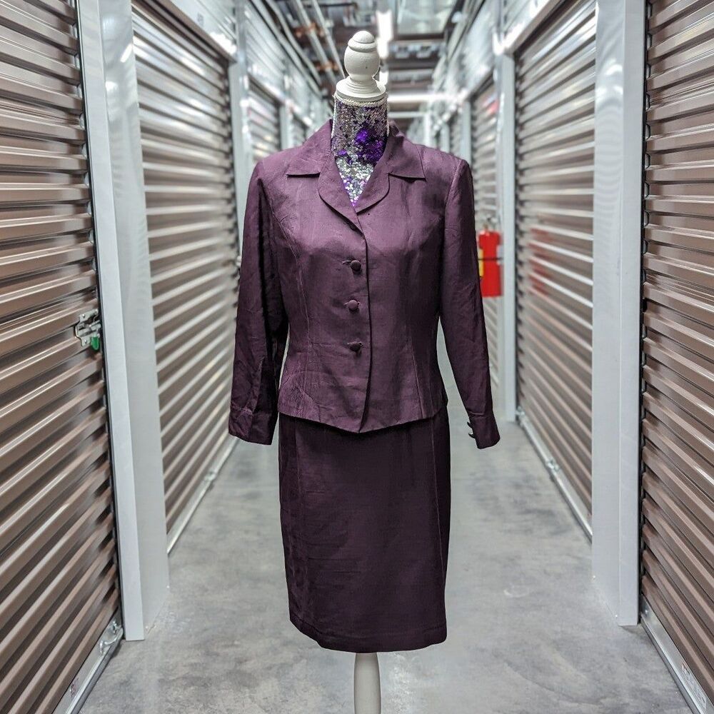 Quiet Luxury Silk Vintage Purple Skirt Suit Set -‎ Alfred Dunner 8P Office Siren